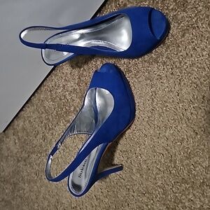 Blue sling back peep toe heels 6